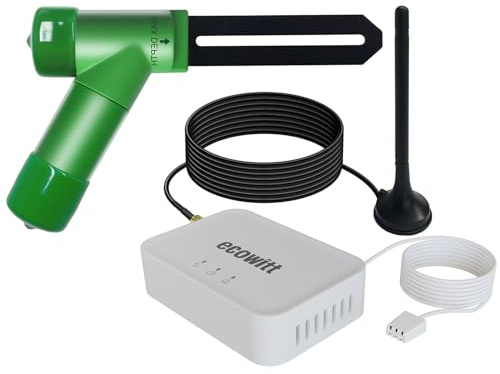 ECOWITT GW3015 Bodenfeuchtigkeitssensor, Heimbodenfeuchtigkeitstester WH51 + Wi-Fi & Ethernet Gateway GW3010 Eingebaute 3-in-1 Innensensoren mit SD-Kartenanschluss, Antennen mit 3 m Kabel, 220 m
