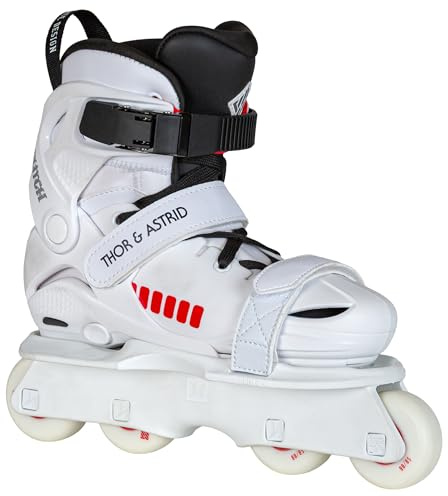 USD Glitch Vikings on Skates White/Red - Children's Inline Skates 31-34 & 35-38 - Adjustable Aggressive Inline Skates - Robust Hard Boot - Flat Setup - 58 mm Wheels - ABEC 7 - Beginner Trick Skates