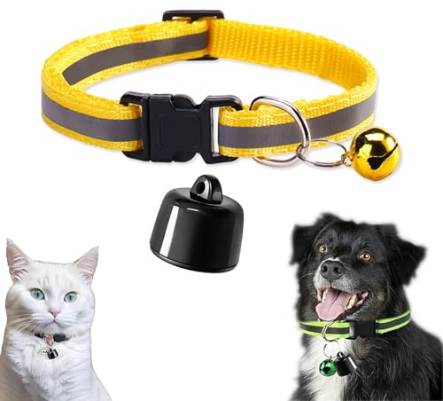 PAOUWJXNC Cat Tracker, Cat Tracker Collar, Pet GPS Tracker for Cats Dog, Dog Tracker with No Monthly Fees, Compatible with iOS/Android, GPS Tracking Device (Yellow)
