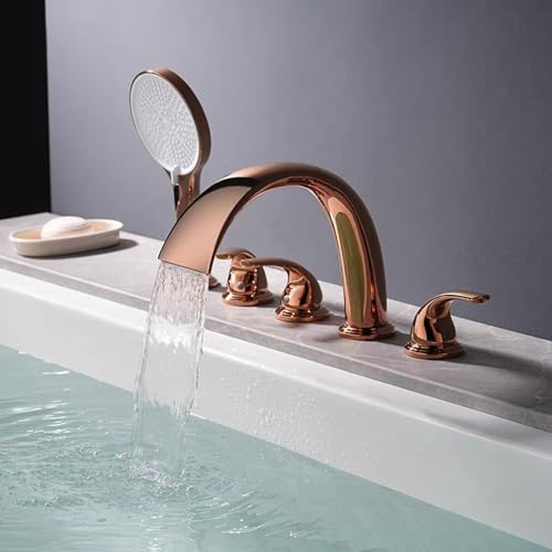 Rubinetto Bordo Vasca da Bagno con Doccetta Oro Rosa Rubinetteria Vasca Ottone-Oro Rosa