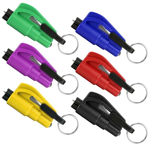 VBGURR 6PCS Car Window Breaker, 2-in-1 Emergency Seatbelt Cutter Tool | Mini Glass Breaker Keychain, Portable Safety Hammer & Seat Belt Cutter Device for Land and Underwater Vehicle Escape