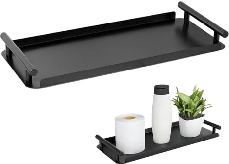 14x5.7x1.4 inch Black Bathroom Tray Countertop, Soap Dispenser Tray with Handle Non-Slip Decorative Vanity Trays for Bathroom Dresser