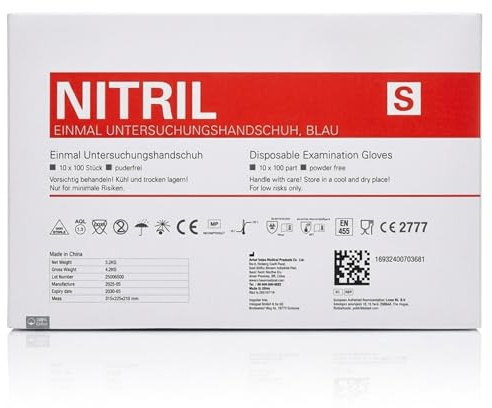 Cleanclub Nitril Einmalhandschuhe Extra Stark – Puderfrei, Blau, Größe S – 10 Boxen à 100 Stück (1000 Handschuhe)