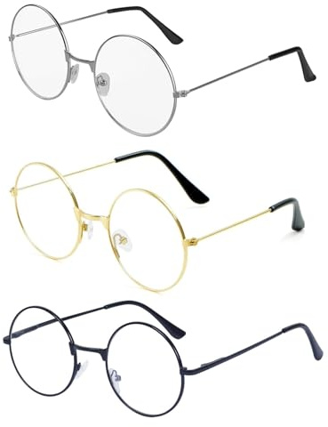 JEXOWIQ 3 Stück Retro Hippie Brille, Vintage Kostümaccessoire für Erwachsene Herren Damen, Party & Cosplay, KEIN KINDERSPIELZEUG, ab 14 Jahren
