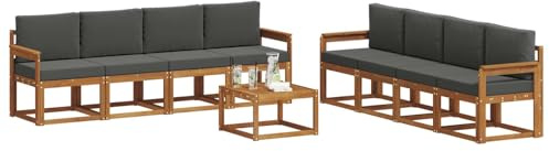 vidaXL Outdoor-Sofagarnitur mit Kissen 9 pcs Natur und Anthrazit, Akazienholz Garten Sofa Set, modernes Outdoor Lounge, stylische Terrassenmöbel, Bequeme Sitzgelegenheit für Treffen