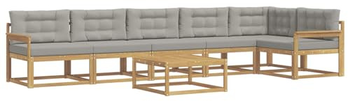 vidaXL Outdoor-Sofagarnitur 7 pcs Weiß und Hellgrau 79 x 79 x 37 cm, Moderne Garten-Sofa-Ecke, wetterfestes Set, modulares Lounge-Möbel, ergonomisch & Akazien-Stil