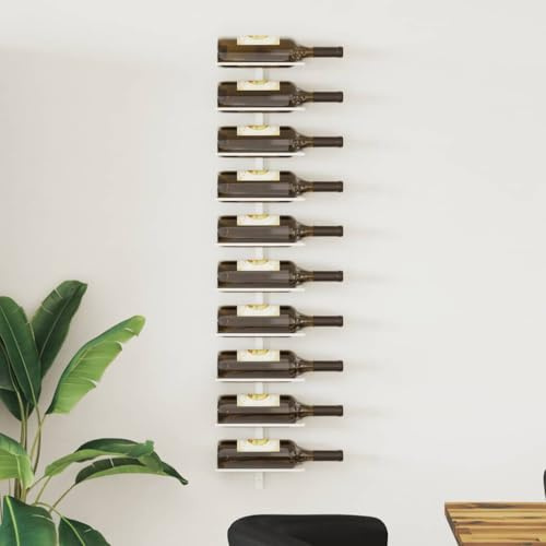 Drillkyn Wand-Weinregal aus Metall Weiß für 10 Flaschen, modernes Flaschenregal für Küche, Bar, Speisekammer, platzsparende Aufbewahrung, inklusive Montagezubehör, 24 x 9 x 120 cm