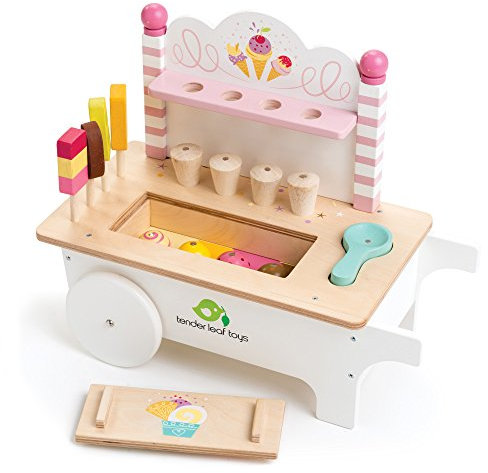 Tender Leaf Toys Ice Cream Cart - 15 piece Wooden Pretend Food Play Set
