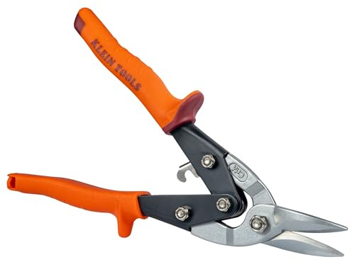 Metal Shears, Aviation Snips with Wire Cutter, Left Curvature Klein Tools 1200L