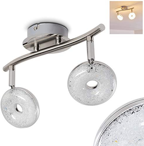 LED Deckenleuchte Donot, längliche Deckenlampe aus Metall in Nickel-matt/Chrom, 2-flammig mit verstellbaren Leuchtenköpfen, 2 x 6 Watt, 1200 Lumen insgesamt, Lichtfarbe 3000 Kelvin, Glitzereffekt