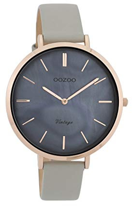 Oozoo Vintage Damenuhr Lederband 40 MM Rose/Graublau Perlmutt/Hellgrau C9805
