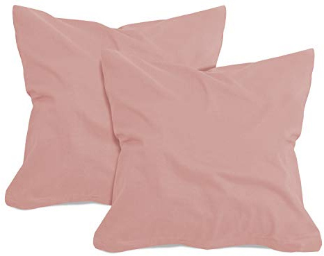 npluseins 2er Pack Baumwoll Kissenbezug - Jersey - viele Farben 1331.1812, ca. 40 x 40 cm, Altrosa