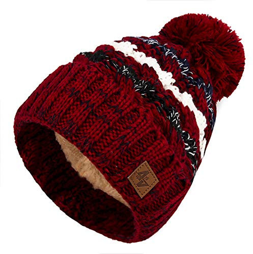 4sold Herren Damen Wurm Warme Winter Style Beanie Strickmütze Mütze mit Fellbommel Bommelmütze Hat Gestrickte Pudelmütze Plain Ski Pom Pom Wintermütze mit Weichem Innenfutter Gefütterte Strickmütze
