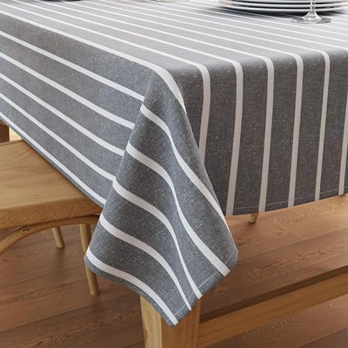 Encasa XO Baumwoll Rechteckig Tischdecke | (140x240 cm) | Roma graue Streifen | Tischdecke für Dekoration