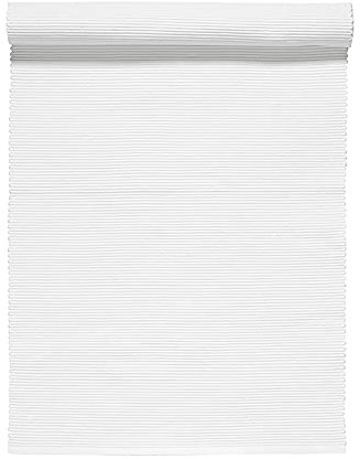 LINUM Uni Dekoratives Tischläufer für Esstisch 45x150 cm, 100% Gerippte Baumwolle, Maschinenwaschbar, Weiß