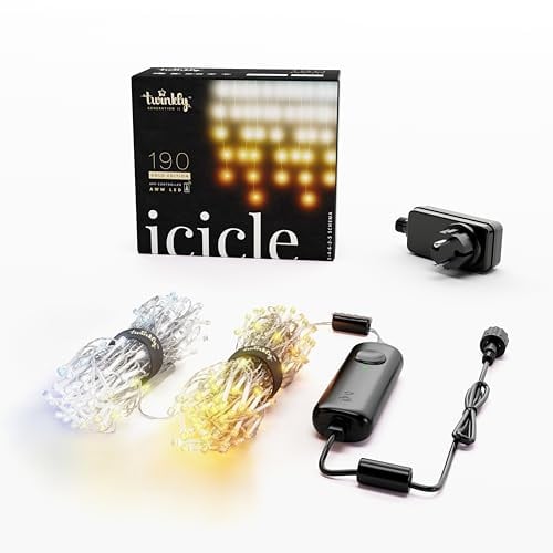 Twinkly Icicle 190 LED Weiß, LED-Kaskadenlichter für Draußen und Drinnen, Smarte LED-Lichter in Weiß, Kompatibel mit Alexa, Google Home, IP44, App-Steuerung, Transparentes Kabel, 5,5m