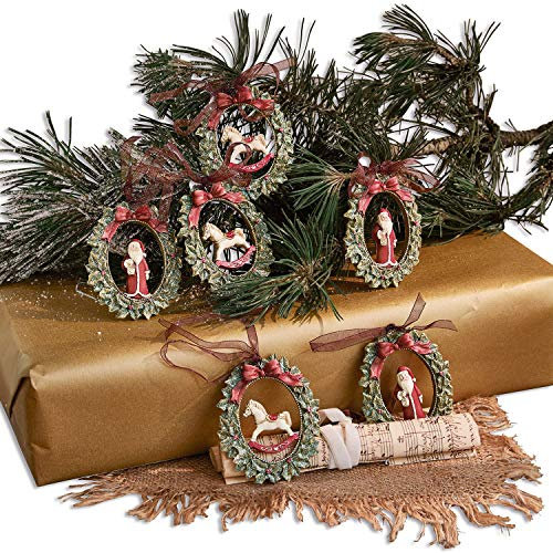Loberon Anhänger 6er Set Chaignes, von Hand bemalt, Klassische Motive, nostalgisches Design, Christbaumschmuck, Weihnachten, Weihnachtsdeko, Polyresin, Polyester, bunt