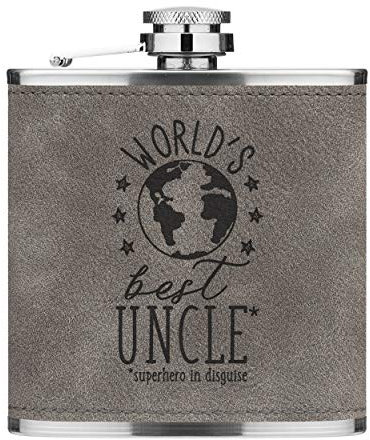 World's Best Oncle 6oz Cuir PU Hip Flasque Gris Luxe