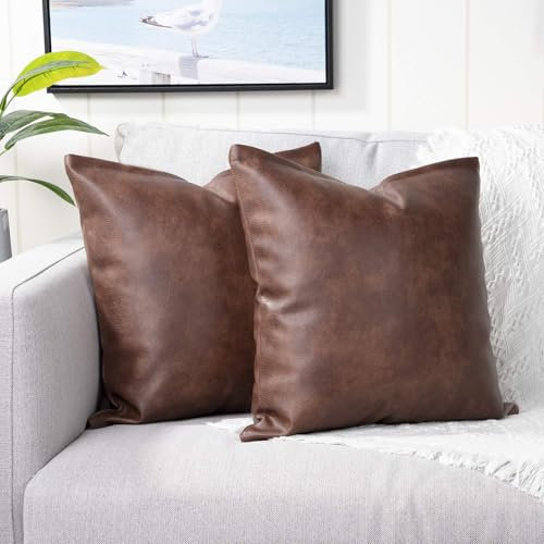 Yaertun 2er Pack Luxus Kunstleder dekorative Kissenbezug Set Kissenbezüge Sofabezug Schlafzimmer Auto Kissenhülle 22x22inch 55x55cm Dunkelbraun Kissenbezug