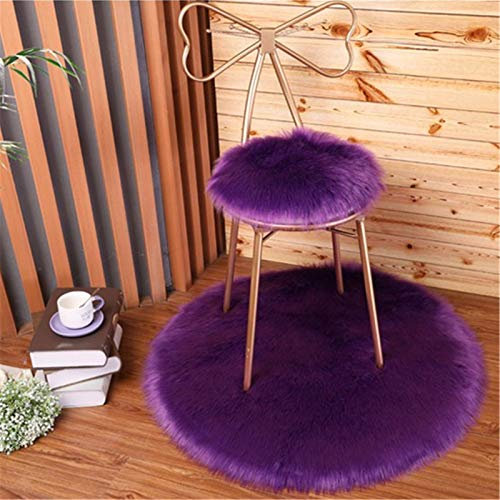 SWECOMZE Runde Faux Lammfell Schaffell Teppich Kunstfell Dekofell in Super weich Teppich Longhair Fell Optik Nachahmung Wolle Bettvorleger Sofa Matte (Lila,35 * 35cm)