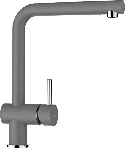 SCHOCK® Küchenarmatur Epos Croma I Hochdruck Küchenarmatur mit Festauslauf I Schwenkbarer Einhebelmischer 360° I L-Auslauf für Spülbereich I Graue Küchenarmatur I Armatur mit flexiblem Anschluss