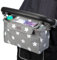 Kinderwagen Organizer XL mit Smartphone-Tasche (Handy-Halter) und Kinderwagen Clips. Grau weiße Sterne. BTR