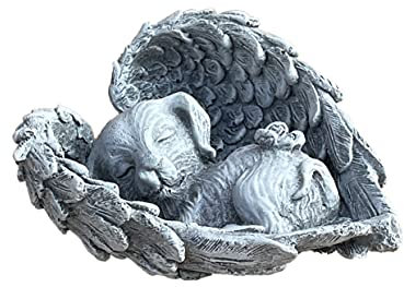 stoneandstyle Grabschmuck Hund im Flügel frostfest Steinguss Steinfigur