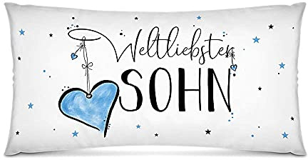 XXL-Deko-Kissen mit Füllung - Weltliebster Sohn - Geschenk für den besten Sohn, von den Eltern, Geburtstag - Weiß, 80x40 cm
