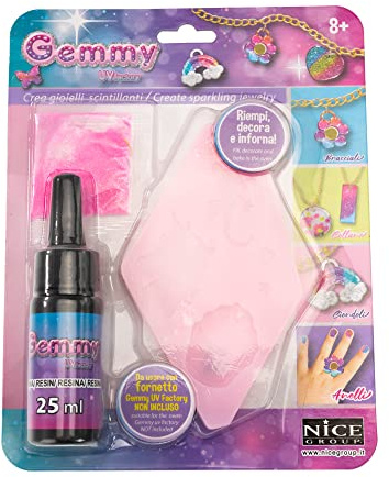 Girabrilla - Gemmy UV Factory, Kit de Recharge pour créer des Bijoux Personnalisés et Multicolores, avec Gel, Paillettes, Plateau en Silicone - Nice Group