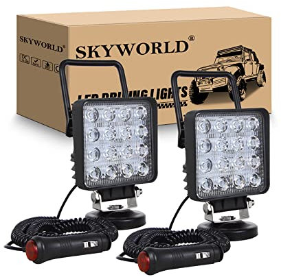 SKYWORLD 2Pcs Led arbeitsscheinwerfer mit magnetfuß, 4 Zoll 10cm 48W Quadrat led Spot Strahler offroad beleuchtung 12V für Auto SUV ATV Traktor LKW 4x4 Boot, 6000K led suchscheinwerfer