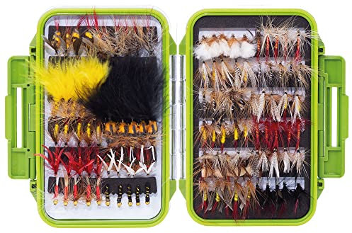 Zite Fishing - Set di 120 esche artificiali + scatola impermeabile per mosche da pesca – trota Saibling