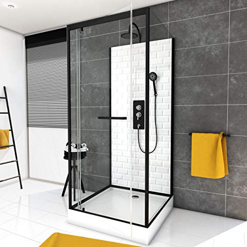 MARWELL Duschkabine Fertigdusche White Stone 80 x 80x 225 cm - komplett-Set inkl. Duschwanne und Armatur - Dusche komplett mit Fronteinstieg