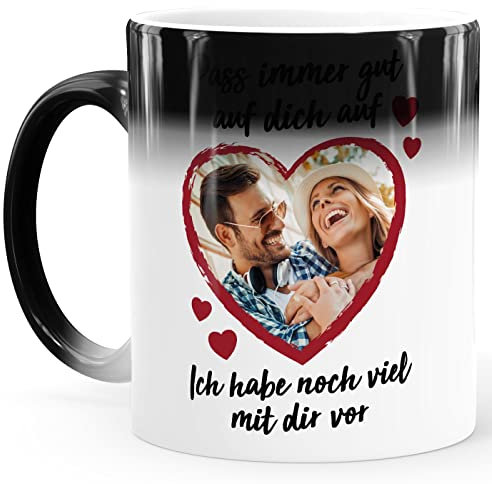 SpecialMe® Tasse Farbwechsel Foto anpassbar Herz-Rahmen Spruch Liebe Geschenk Valentinstag Freundin Mann Partner Magic Magic-Tasse