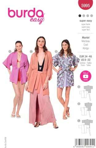 Burda Style Katalog-Schnittmuster Kimono-Jacken mit Bindeband | Damen, Gr. 34-48 | Nählevel: Sehr leicht #5995