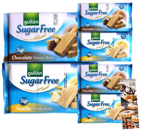 SUGAR FREE WAFERS (6x180g) - Chocolate & Vanilla Wafer Bundle (3x Choc/3x Van) | Wafers Biscuits, Sugar Free Chocolate | Sugar Free Vanilla