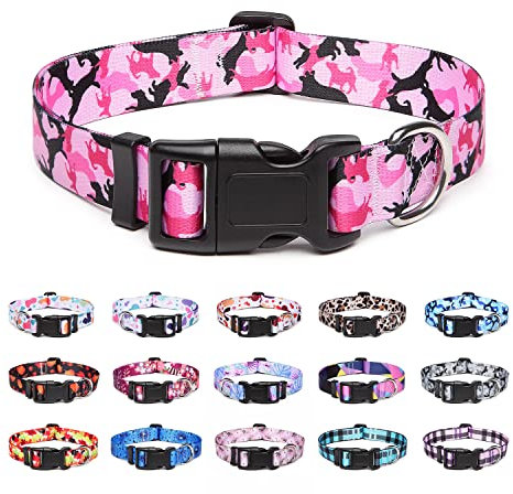 Suredoo Hundehalsband Verstellbares, Weich & Komfort Nylon Hunde Halsband für Kleine Mittlere Große Hunde Welpen Katzen (M, Camo Rosa)
