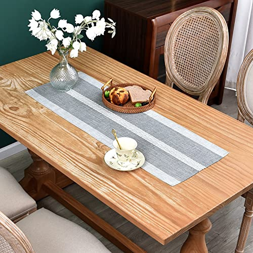 NEWISHER Braided Striped Embroidery Small Table Runner 33x92 cm, Grey | 13x36 inch Rustic Coffee Table Runners, Runner for Dining, Wedding, Dresser, Holiday Table Decoration