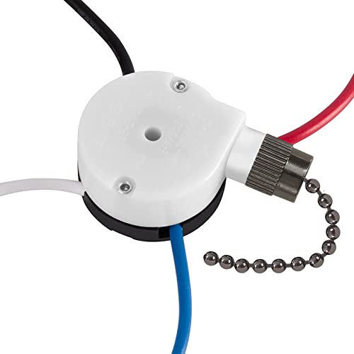 Ceiling Fan Switch 3 Speed 4 Wire, ZE-208s Zing Ear E89885 Fan Pull Chain Switch, with 4 Pre-Installed Wires, Black Chain