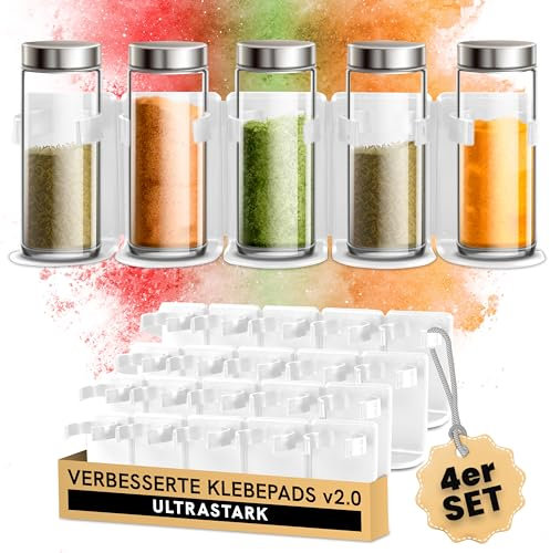 LOBUX® - Gewürzregal ohne bohren [Platz für 20 Gewürze] - Küchenschrank Gewürzhalter selbstklebend - Ideal für Küche, Wand, Schranktür, Wohnmobil (ohne Gläser, weiß)