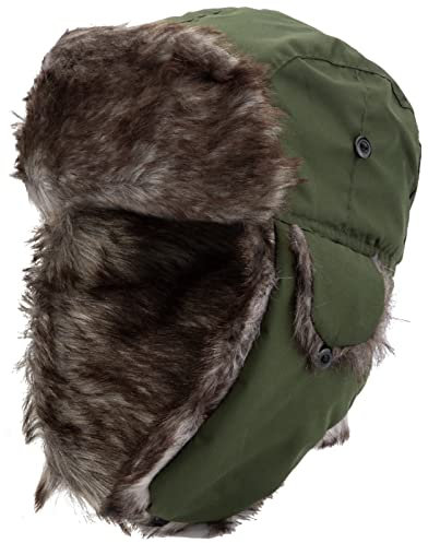 NONMON Unisex Winter Fliegermütze mit Ohrenklappen, Warme Kunstfellmütze Bomber Hut Damen Herren Trappermütze wasserdichte Schneedichte Winddichte für Skifahren Outdoor Aktivitäten - Grün