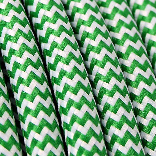 10m Textilkabel Muster 3x0,75qmm 3G Kabel Stoffkabel Stromkabel umsponnen zusätzlich 6x Aderendhülsen (Zick Zack: Grün-Weiß)