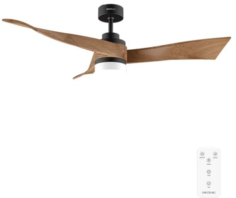 Cecotec Ventilador de Techo con Luz EnergySilence Aero 5285 DarkWood. 40W, Diámetro 52, Motor DC, Mando a distancia, luz LED de 18W, Temporizador programable, Modo winter-summer