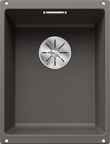 BLANCO SUBLINE 320-U Fregadero de granito de color gris silcán, tipo de montaje: bajo encimera, para armarios inferiores de 40 cm de ancho, forma de lavabo 2 en 1: dos cuencas, un recorte y solo