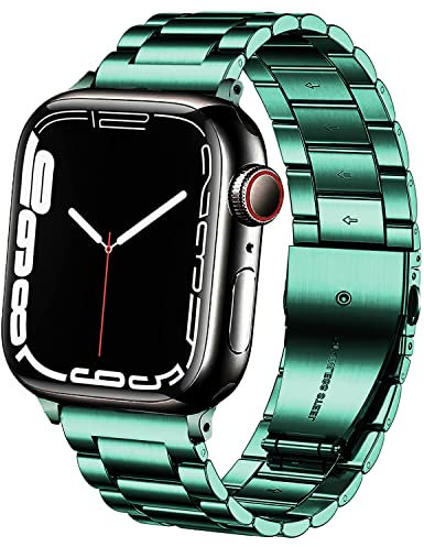 DEALELE Correa compatible con iwatch 42 mm, 44 mm, 45 mm, 49 mm, acero inoxidable sólido, correa de repuesto para Apple Watch Series 9/8/7/6/5/4/3/SE/Ultra, color verde