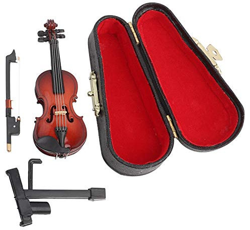 Geige deko, Violine Mit Koffer, Mini Violine Modell, Miniatur-Geigenmodell mit Ständer, Koffer, Puppenhaus-Zubehör, Mini-Musikinstrument Dekor