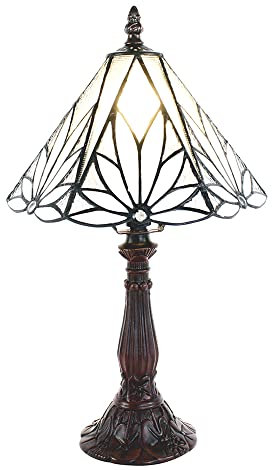 HAES DECO - Tiffany Tischlampe Ø 20x34 cm Weiß Braun Glas Metall Rund Tiffany Schreibtischlampe Tiffany Lampen Buntglas
