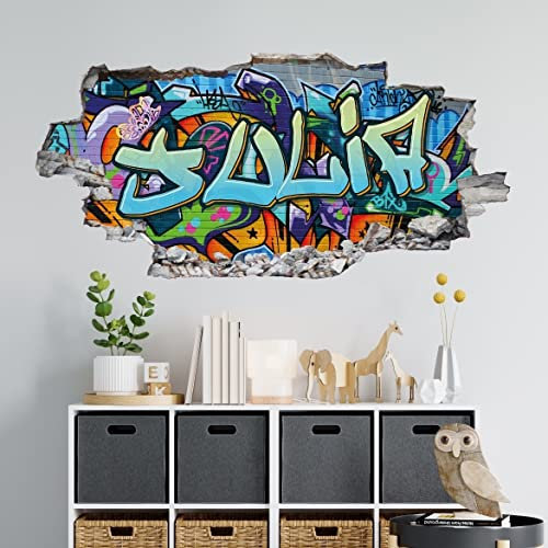 tjapalo® p76 3D Wandtattoo Graffiti Name Wandaufkleber Kinderzimmer Mädchen wandtattoo Teenager Cool Wandtattoo Kinderzimmer Name, Größe: B100xH48cm
