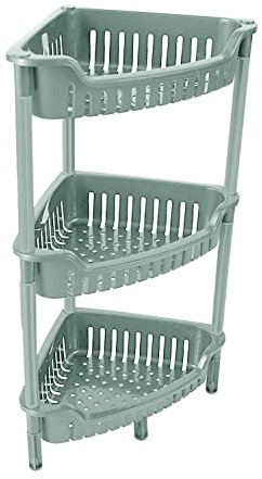 3 Tier Corner Storage Trolley Shelf Cart Freestanding Counter Corner Shelving Unit Organizer Rack Plastic Storage Décor For Kitchen Living Rooms Books Stationery Bathroom (Silver Sage)
