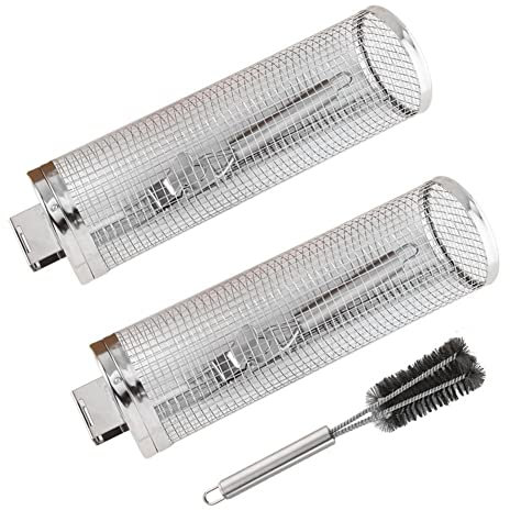 LQQDREX Panier de cuisson cylindrique pour légumes, pain, champignons, gril uniformément chauffé portable pour barbecue