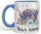Vixar Taza personalizada con tu texto de vaca escocesa de las tierras altas, animales de granja, acuarela, regalo de cumpleaños, trabajo, oficina, té, café (P01) (C azul)